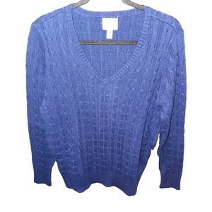 St. John's Bay Deep Blue Cable Knit V-Neck Sweater